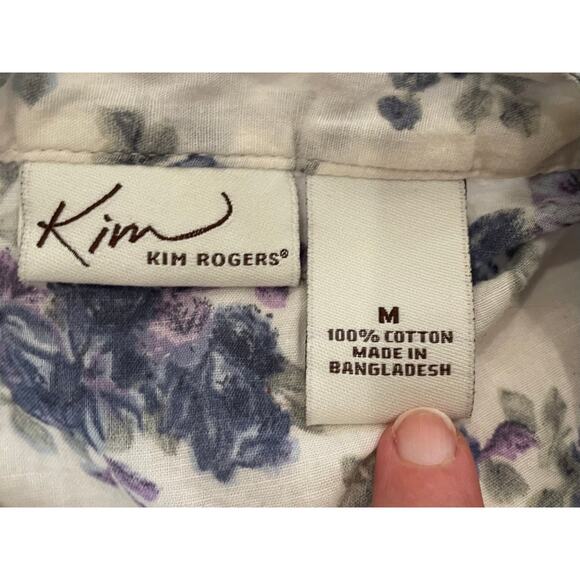 Kim Rogers Cotton Sleeveless Button Down Shirt, Floral, Ruffles, Pleats, M - Picture 6 of 11